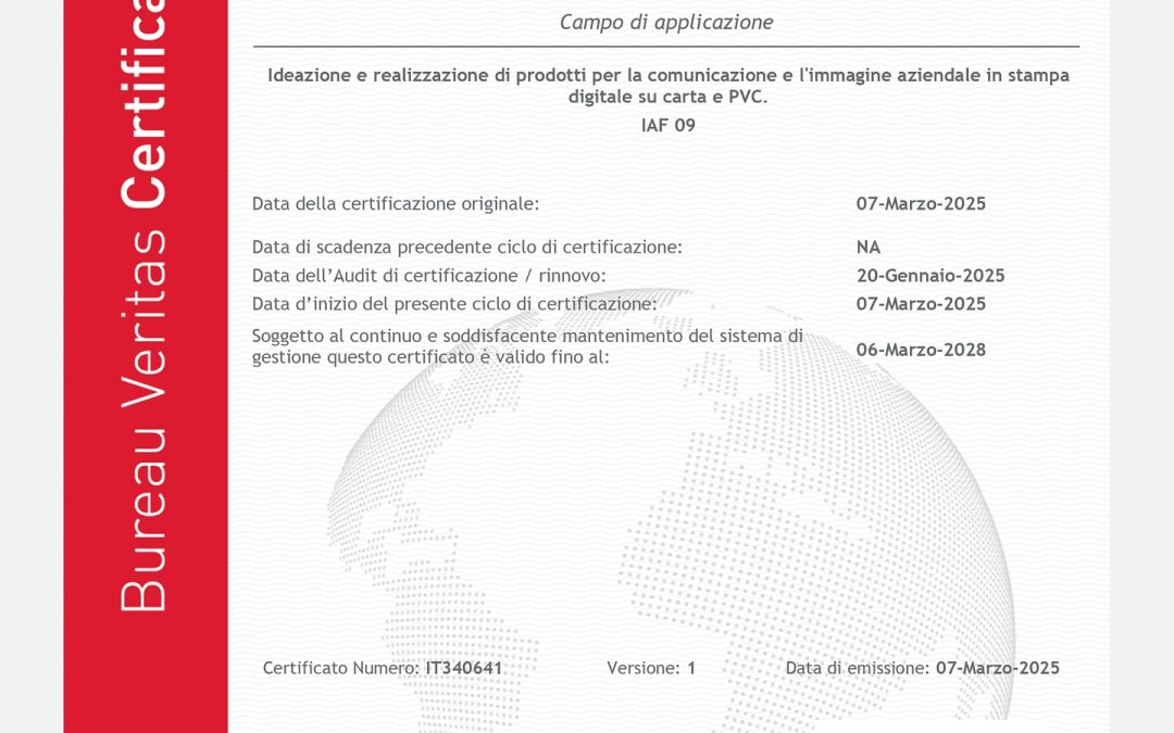 Siamo Certificati ISO 9001!